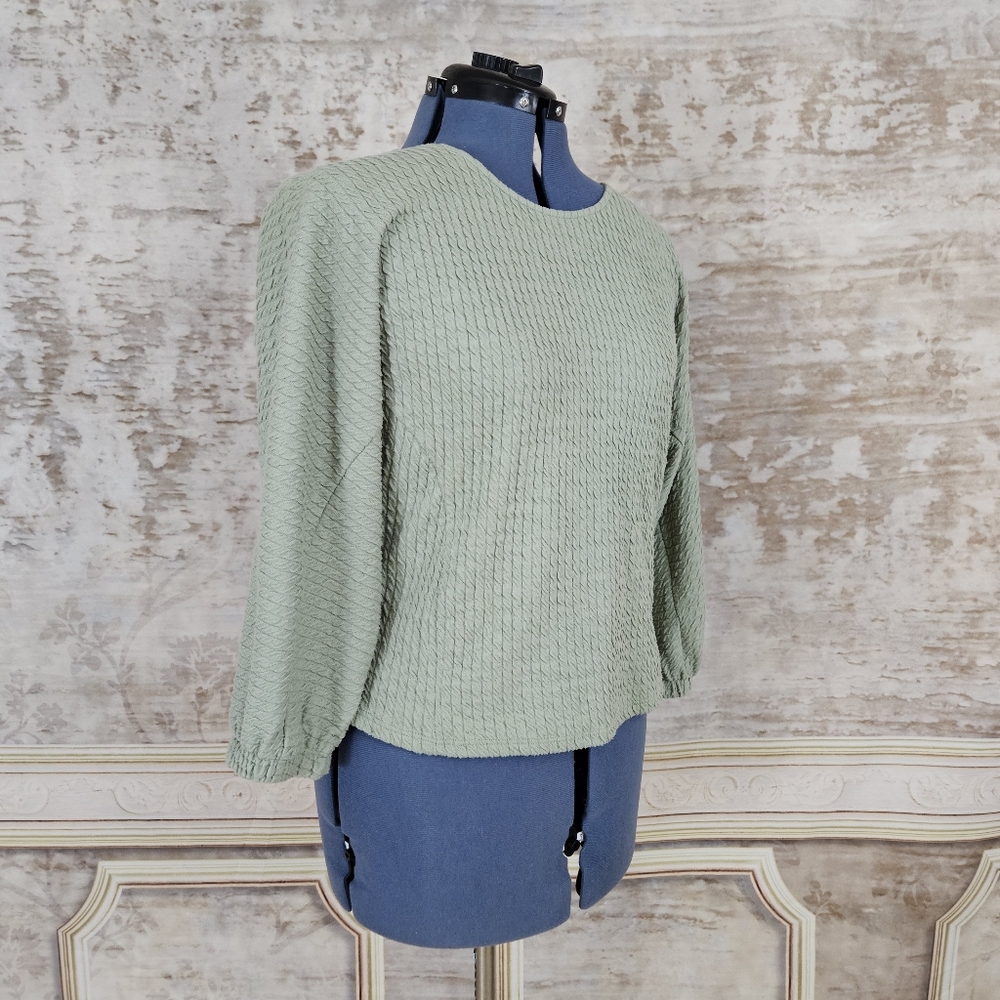 Anthropologie Sage Green Top Sweater Blouson Knit Anthro Balloon Sleeves Small S - Picture 4 of 10